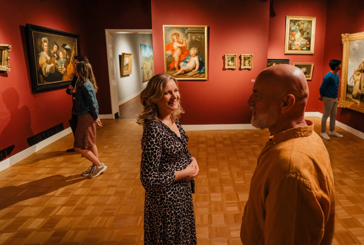 Zwei Menschen in einem Ausstellungsraum im Rijksmuseum Twenthe in Enschede - Uit in Enschede
