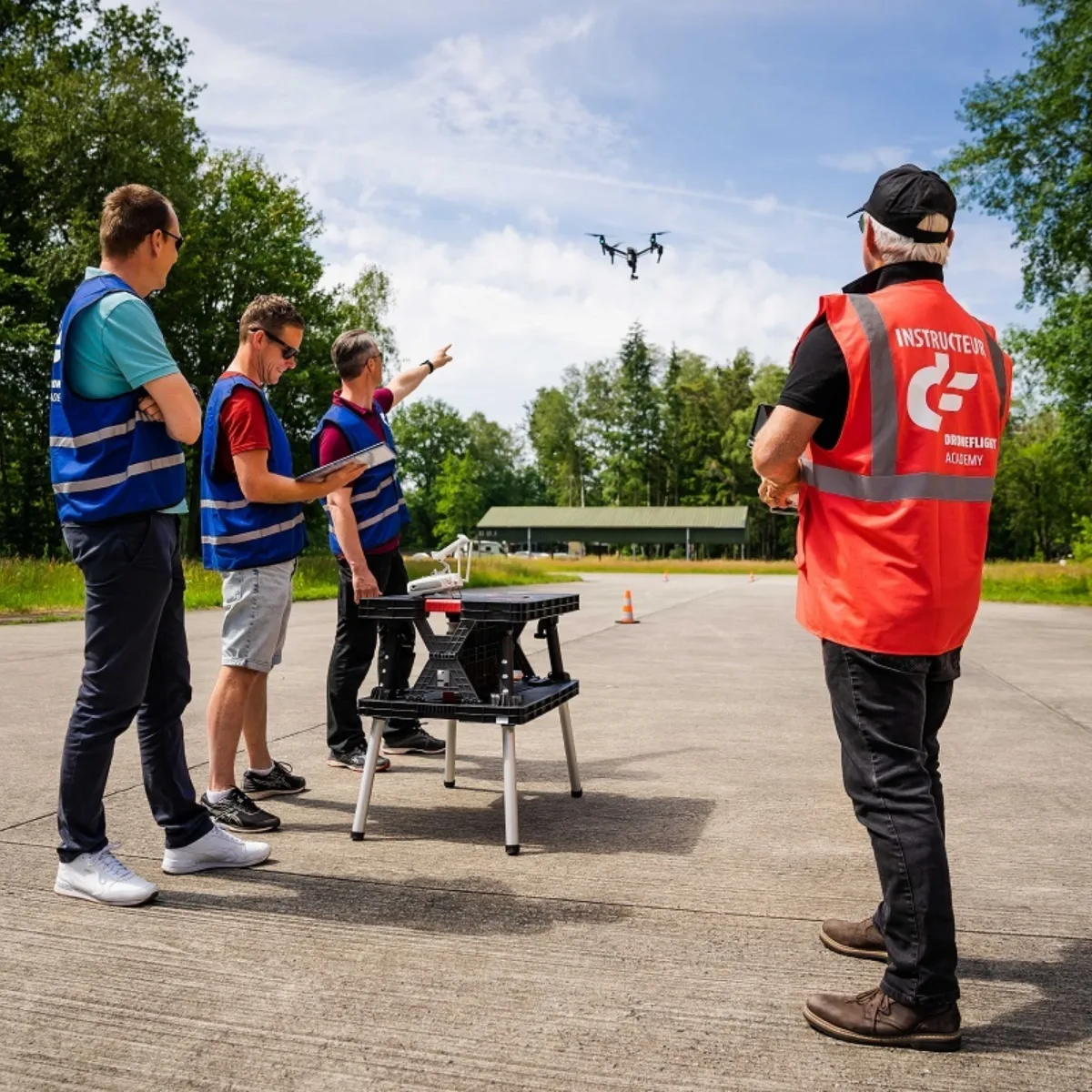 Personen kijkend naar een drone die in de lucht vliegt te Enschede - Uit in Enschede