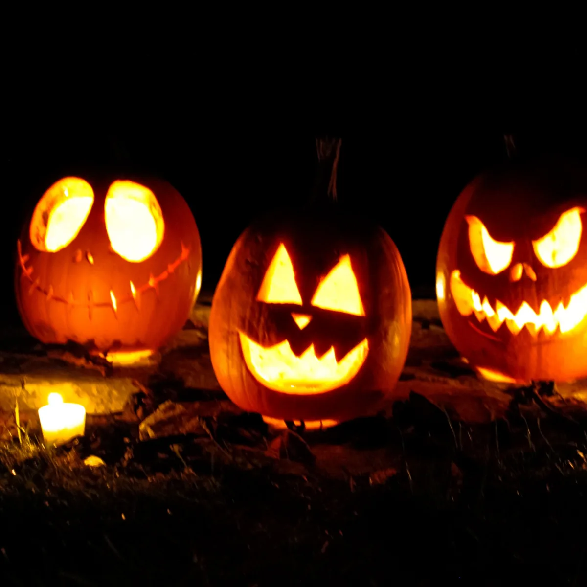 Pompoenen met uitgesneden gezichten tijdens Halloween in Enschede. - Uit in Enschede